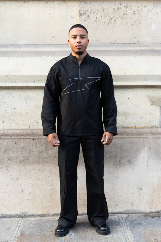 Sweat zippé en nylon orné de strass
