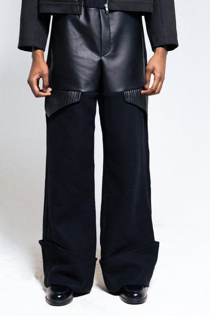 Pantalon droit en cuir lisse et coton